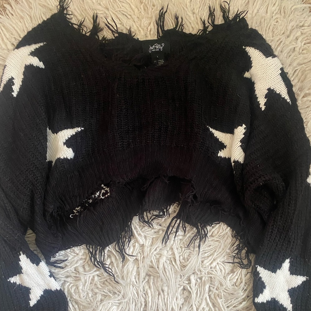 Y2K Ripped Star Cropped Sweater (M/L) grunge medium large